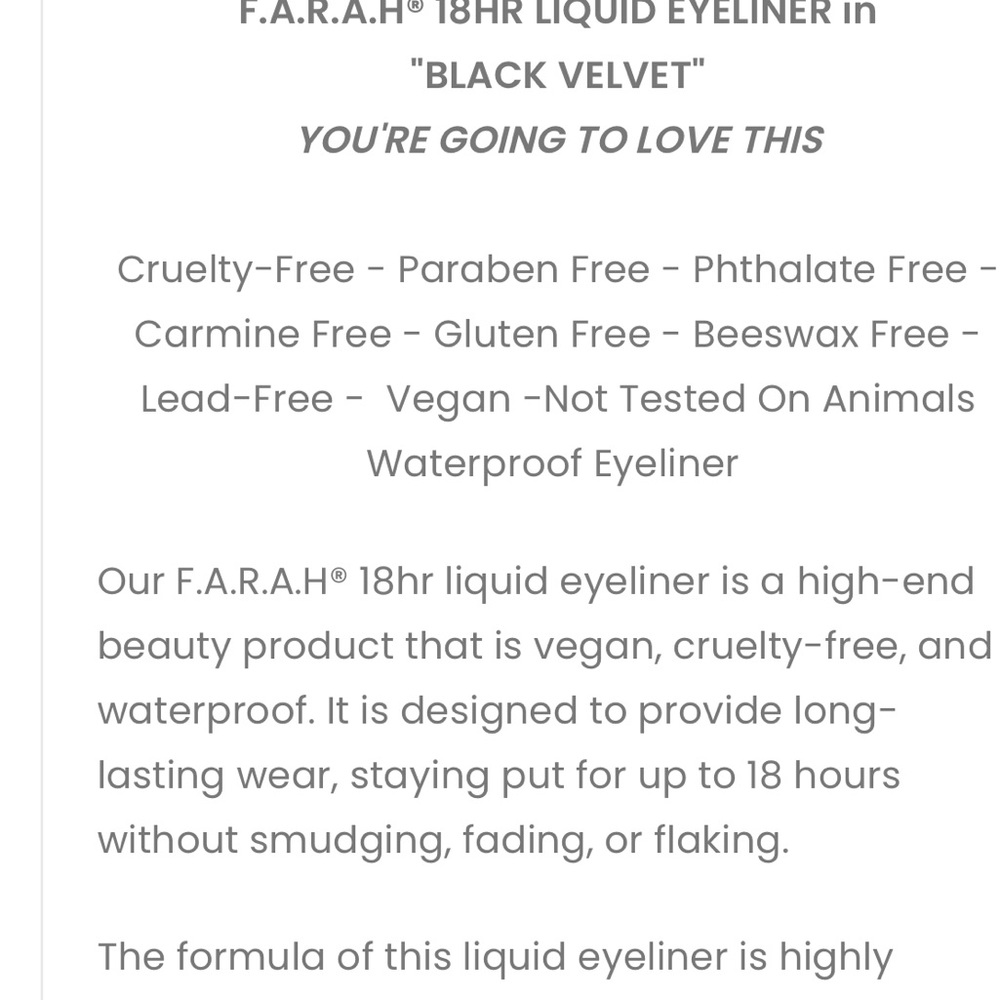 NEW FARAH 18hr Liquid Eyeliner in Black Velvet Sephora F.A.R.A.H. Eye Makeup - Picture 4 of 8